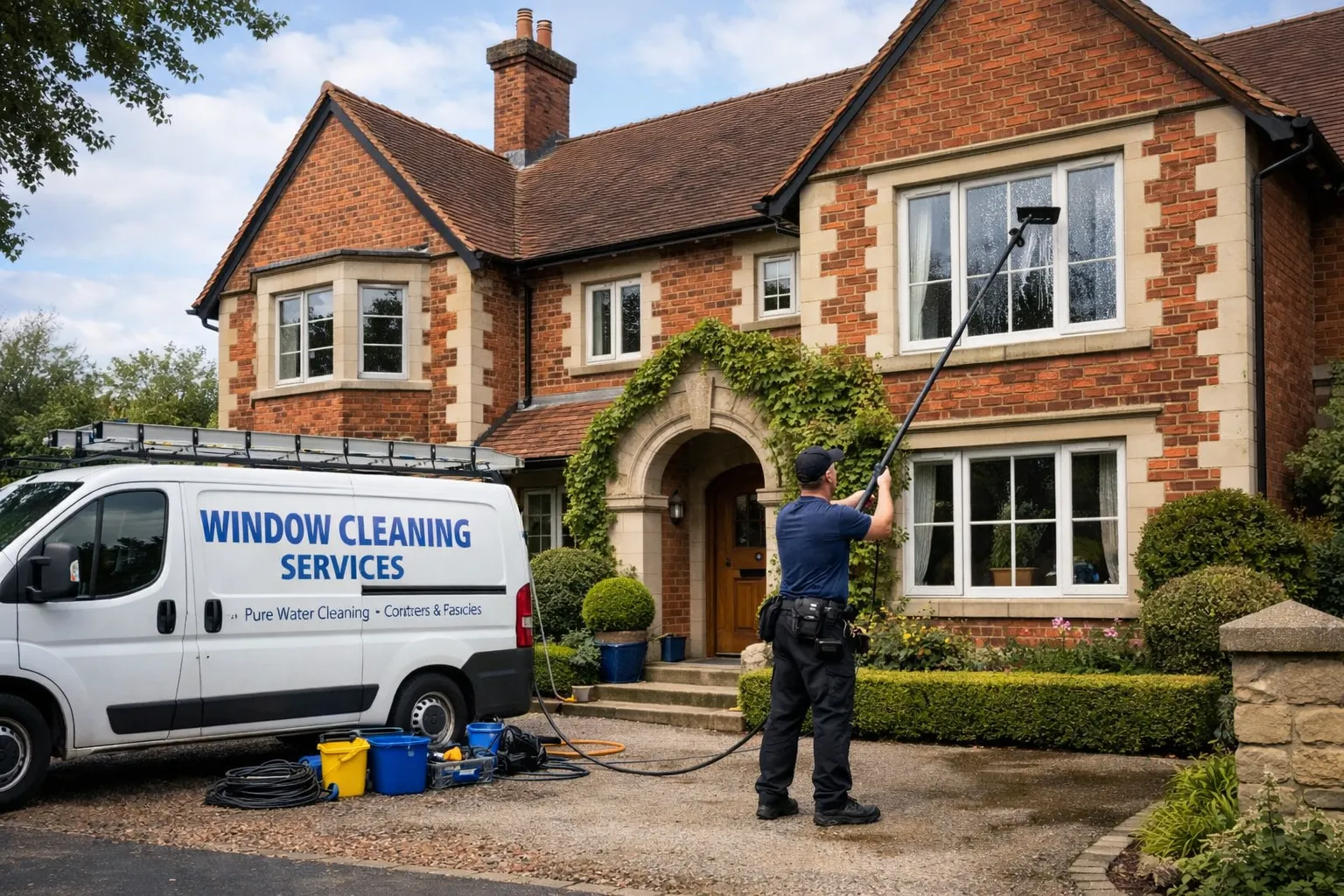 Window Cleaning By Dan Cleans a nice house on a sunny day